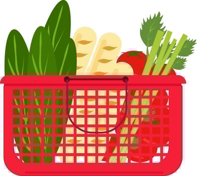 Groceries basket, illustration, vector on a white background.