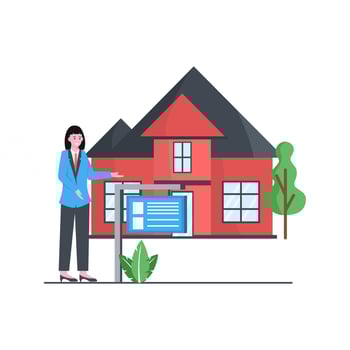 Flat vector illustration of property home and real estate ads display sellers and buyers