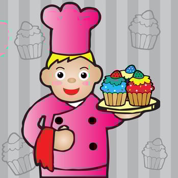 chef holding a cupcake vector