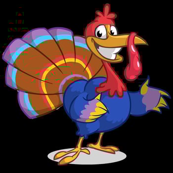 Cartoon turkey with colorful tail and smile vector