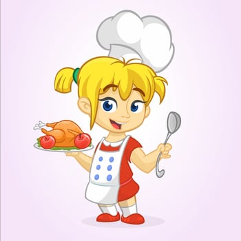 Cartoon girl chef with food vector