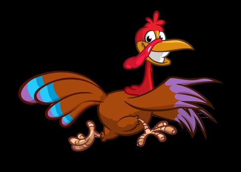 Cartoon turkey character with colorful feathers vector