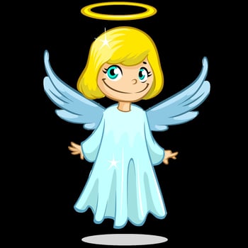 Cartoon angel with blonde hair and wings vector