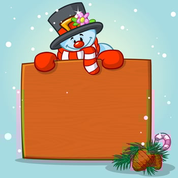 Snowman with blank sign and Christmas elements vector