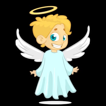 Cartoon angel with halo and wings vector