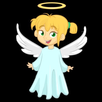 Cartoon angel with blonde hair and wings vector