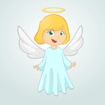 Cartoon girl angel with wings and halo vector