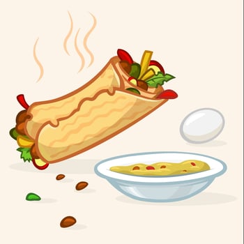 Burrito with ingredients and dipping sauce vector