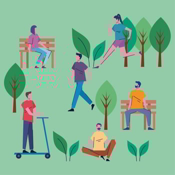 young people practicing activities in the park scene vector