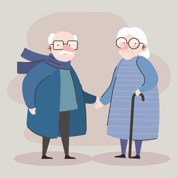 cute grandparents couple members with canes characters vector