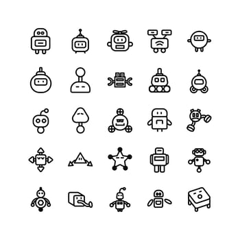 Robotic icon set vector line for website mobile app presentation social media Suitable for user interface and user experience