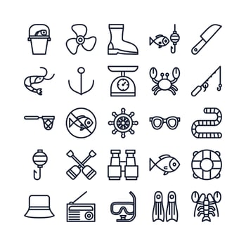 Fishing icon set vector line for website mobile app presentation social media Suitable for user interface and user experience