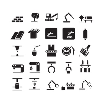 Manufacture icon set vector solid for website mobile app presentation social media Suitable for user interface and user experience