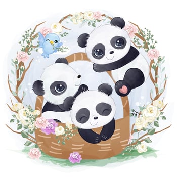 Panda in watercolor illustration vector