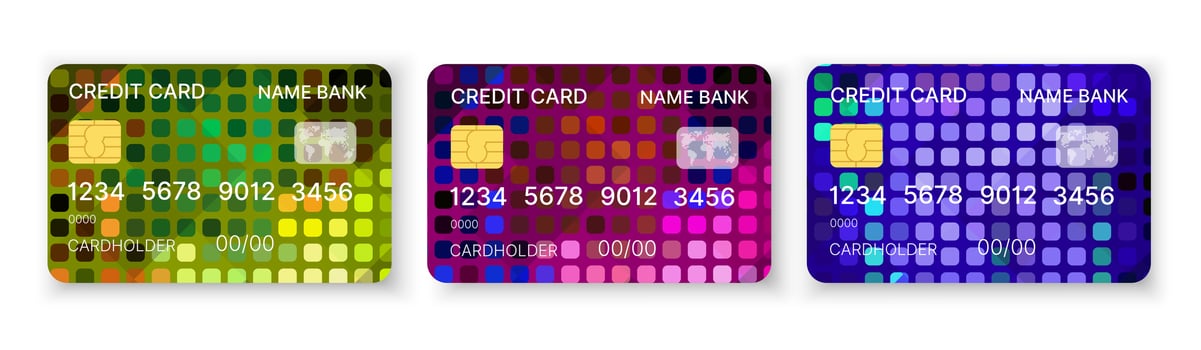 Credit cards set multicolor template vector with abstract triangle geometric design background with patterns background. Conceptual business illustration with clipping mask