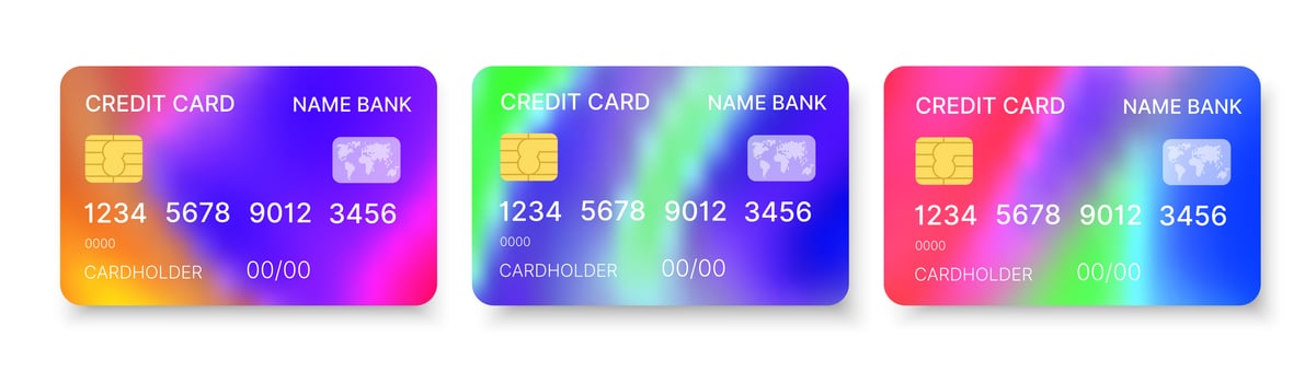 Credit cards set multicolor template vector with abstract triangle geometric design background