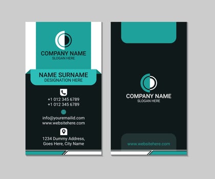 vertical blue and black abstract modern business card template vector design