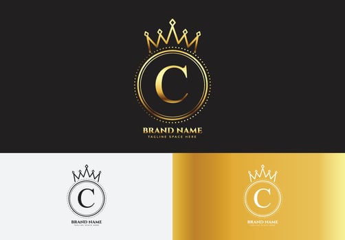 Letter C gold luxury crown logo concept vector