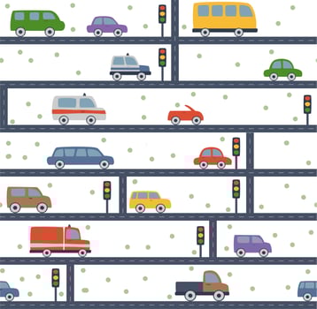Colorful cars and traffic lights illustration vector