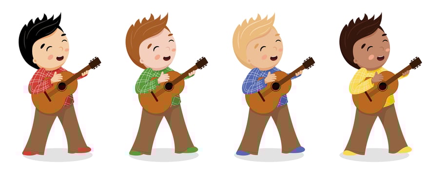 Little boy playing guitar vector