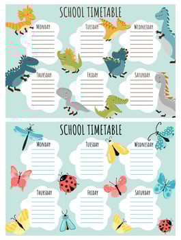 School Timetable. Weekly schedule vector template for school students.