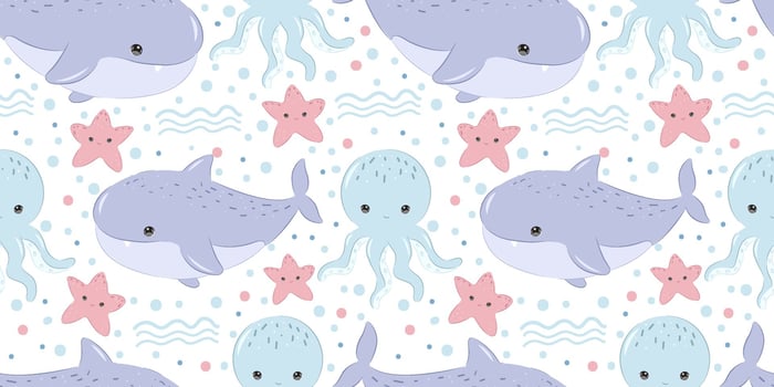 adorable shark and octopus seamless pattern vector