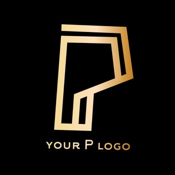 A gold letter p logo with a black background vector