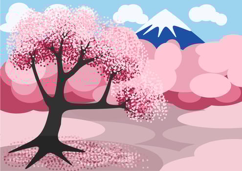 Beautiful scenery with pink tones of cherry blossom trees vector