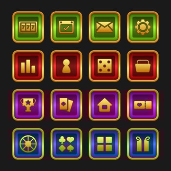 Button set designed game user interface GUI for video games, computers. vector