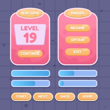 Button set designed game user interface GUI for video games, computers. vector