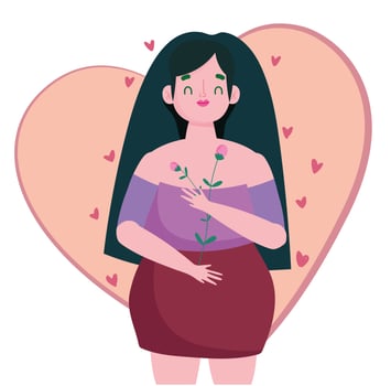 plus size woman with flowers cartoon character self love vector