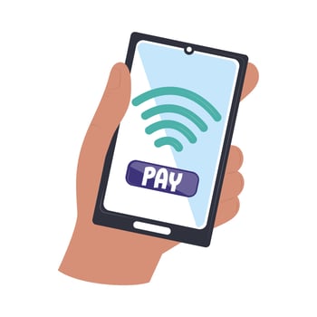hand with mobile contactless payment vector