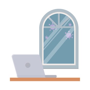 stay at home, covid 19 laptop window isolated icon white background vector