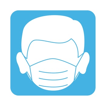 covid 19 coronavirus prevention male face with medical mask block style icon vector