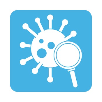 covid 19 coronavirus magnifying glass research prevention block style icon vector