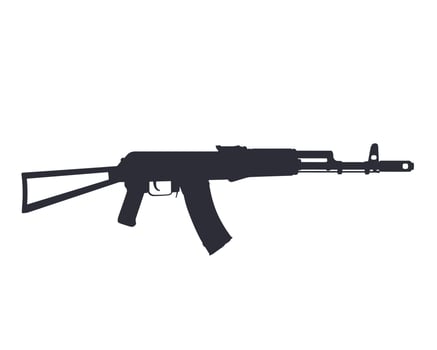 assault rifle, russian automatic gun silhouette isolated on white vector