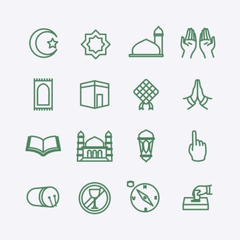 muslim icon set collection package with line style perfect for islam ramadan id mubarak mosque vector