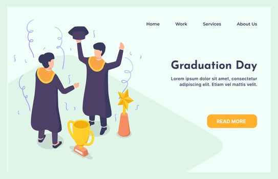 Graduating Students with Diploma Man and Woman Characters Graduation Education Concept with isometric modern style vector