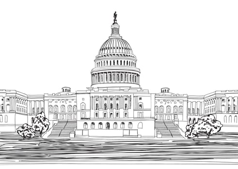Washington DC Capitol landscape, USA. Hand Drawn Pencil Illustration. vector