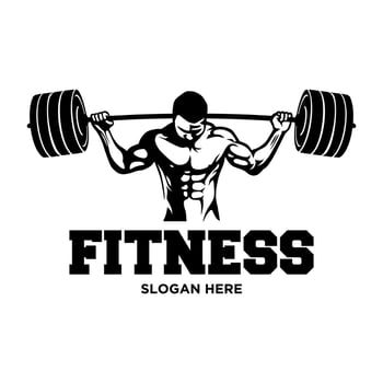 Fitness logo template. Gym club logotype. Sportsman silhouette character vector logo design template.  Design element for logo, poster, card, banner, emblem, t shirt. Vector illustration