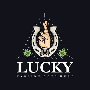 lucky lettering crossed fingers, horseshoe, clover leaf, Logo Vector Template, Design element for logo, poster, card, banner, emblem, t shirt. Vector illustration