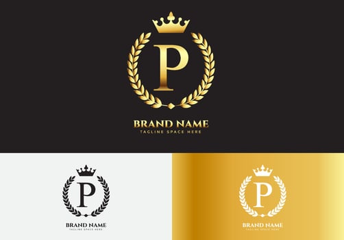 Letter P gold luxury crown logo concept vector