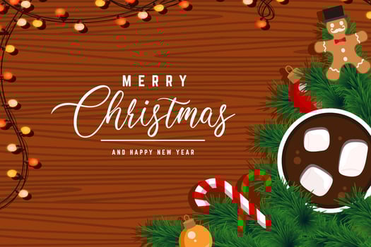 christmas food background with gingerbread, candy cane and hot chocolate vector