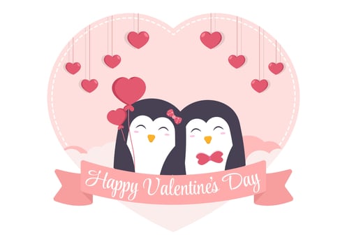 Cute Couple Animal Penguin Happy Valentine's Day Flat Design Illustration Which is Commemorated on February 17 for Love Greeting Card vector