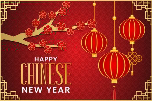 happy chinese new year background with red lantern vector