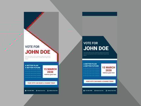 election roll up banner design template. vote now election poster leaflet design. cover, roll up banner, poster, print-ready vector