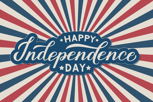Happy Independence Day calligraphy lettering. 4th of July Retro patriotic background in colors of flag of USA. Easy to edit vector template for logo design, greeting card, banner, flyer.