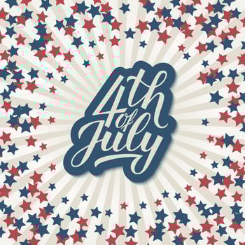 4th of July calligraphy lettering. American retro patriotic background in colors of flag of USA. Easy to edit vector template for Independence Day poster, banner, greeting card, postcard, flyer.