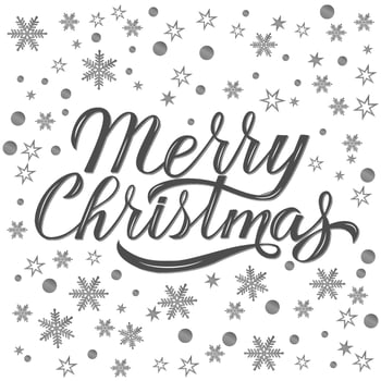 Merry Christmas greeting card. Hand drawn lettering. Gold Holidays pattern with snowflakes and dots. Christmas party typography poster. vector