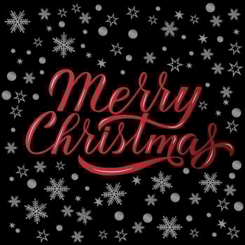 Merry Christmas greeting card. Hand drawn lettering. Gold Holidays pattern with snowflakes and dots. Christmas party typography poster. vector